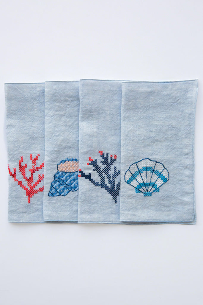 Coral Emb Cocktail Napkins
